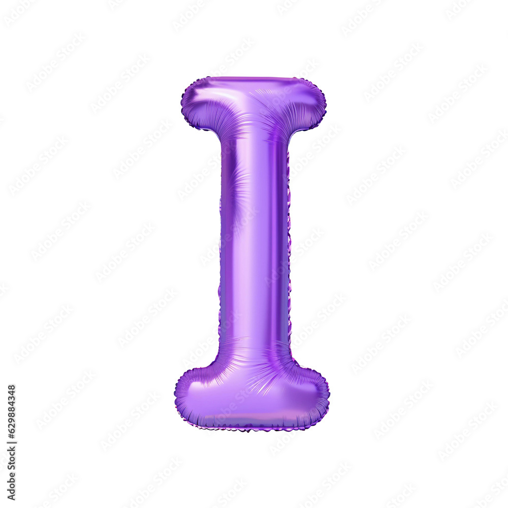 Colorful Purple Air Mattress in the Shape of the Letter I. Isolated on white background. Summer colorful vacation symbol.