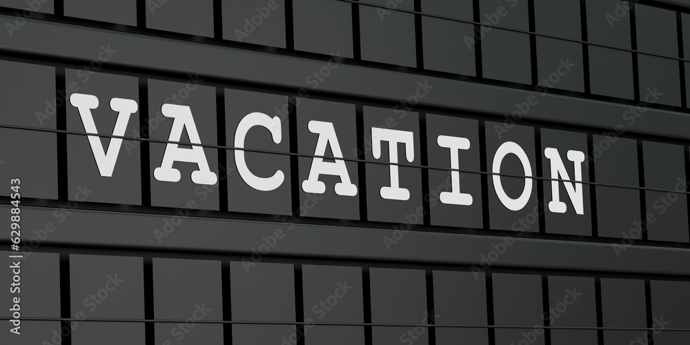 Vacation, arrival and departue baord in black. Journey, tourism, travel destination, booking, flying. 3D illustration Vacation, arrival and departue baord in black. Journey, tourism, travel destination, booking, flying. 3D illustration