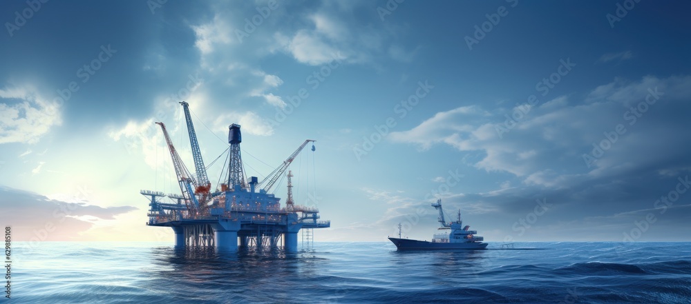 Oil platform on the ocean. Offshore drilling for gas and petroleum.