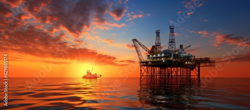 Oil platform on the ocean. Offshore drilling for gas and petroleum. photo