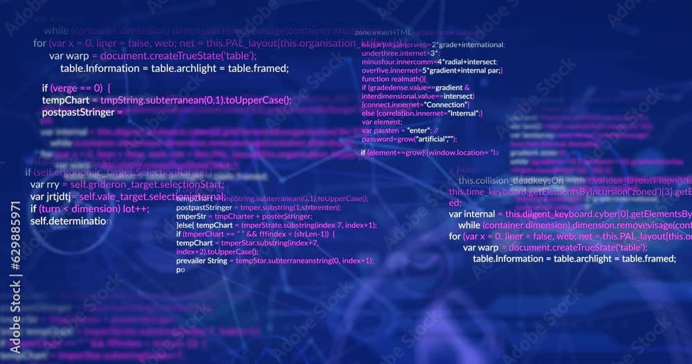 Animation of network of digital icons and data processing against blue background