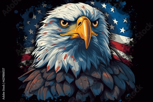 Fotografia, Obraz patriotic 4th july, dribbble vector art, illustrator 3d effect, eagle, usa flag,