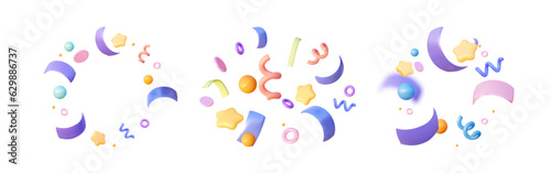 Leinwand Poster Confetti 3d party set confetti on a white background