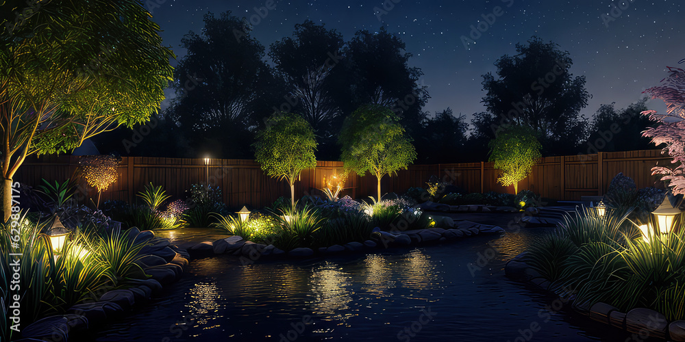 Fototapeta premium Beautiful Shining Lamps In The Park Environment In The Night