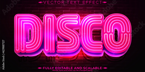 Disco Text effect, editable retro and glowing text style.