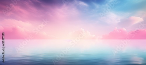 Endless ocean water and fantasy cloudscape sky background. Generative AI technology.
