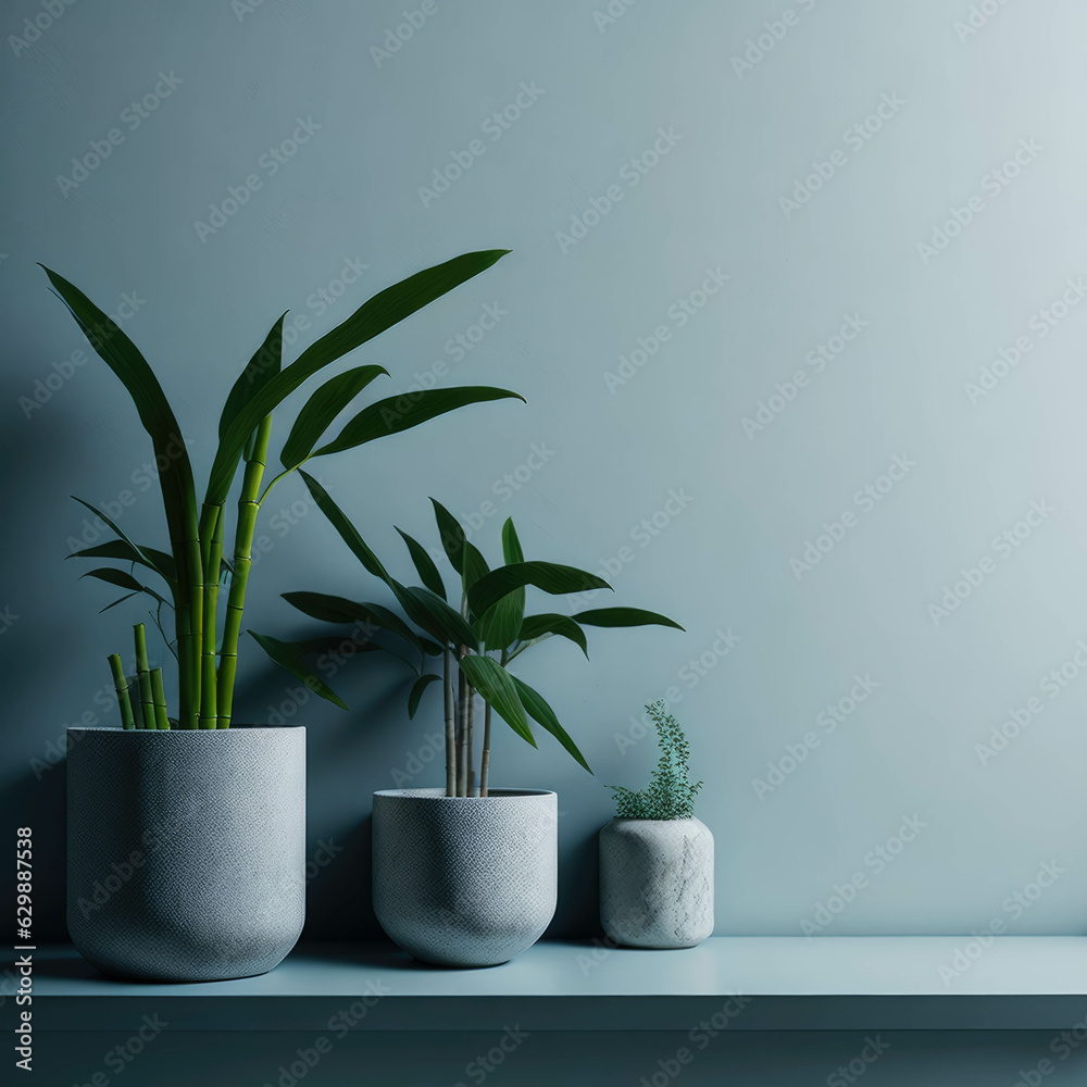 Modern Style Table Top Counter With Green Plant In Pot, Fresh Background Design For Product Display, Generative AI Modern Style Table Top Counter With Green Plant In Pot, Fresh Background Design For Product Display, Generative AI