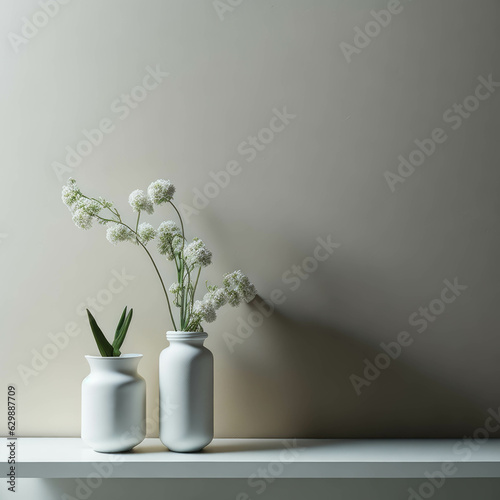 Modern Style Table Top Counter With Flowers  Fresh Background Design For Cosmetic and Fragrances Product Display  Generative AI