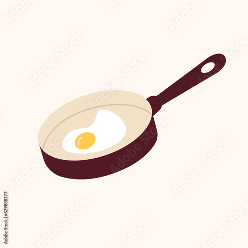 Scrambled egg in a frying pan. Home cooked food, fried eggs on isolated white background. Vector illustration cartoon flat style.
