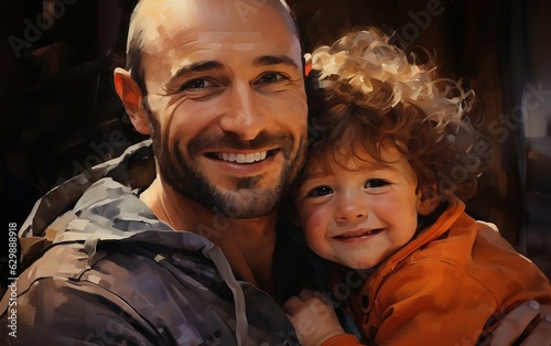 Smiling Loving Dad with a Cute Child. AI