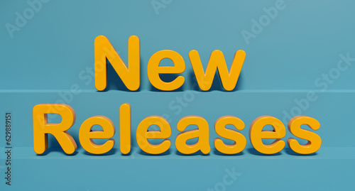New releases. Yellow shiny plastic letters. Version  update  upgrade  business  product  software  change  process  merchandise  announcement.  3D illustration