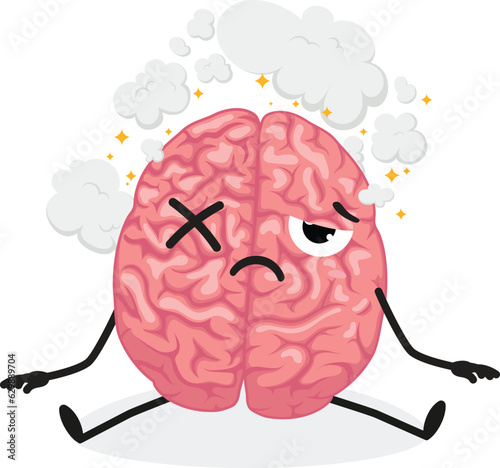 Cartoon unhealthy human brain, set of Cute characters, Isolated on white background