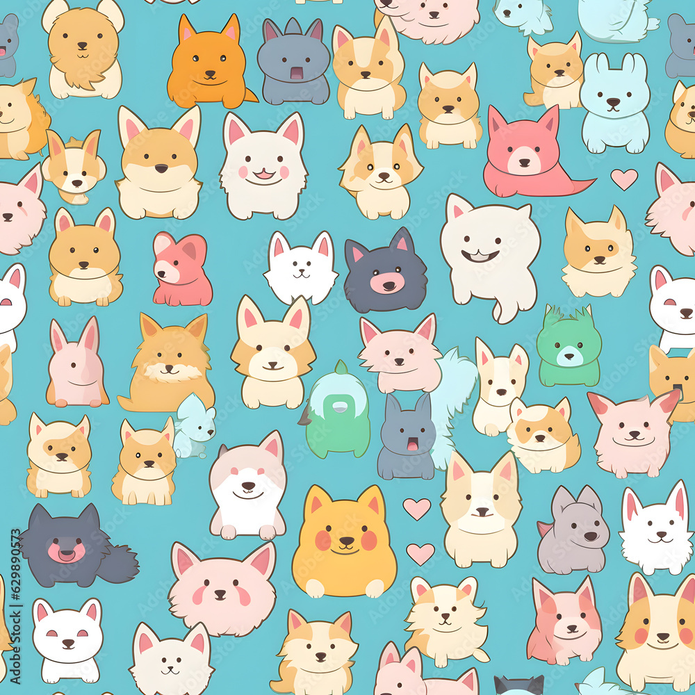 Seamless patterns of cute dogs cartoon drawing. Watercolor illustration background, Generative AI Seamless patterns of cute dogs cartoon drawing. Watercolor illustration background, Generative AI