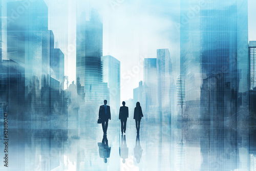 Silhouettes of Business People with the city,Double exposure style.Created with Generative AI technology © praewpailyn