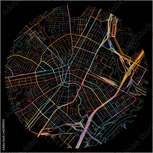 Colorful Map of Elizabeth, New Jersey with all major and minor roads.