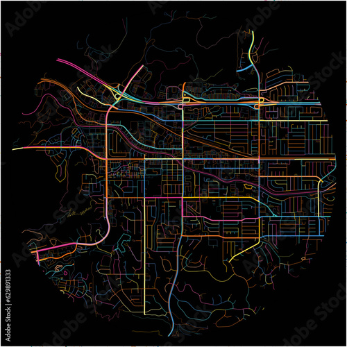 Colorful Map of SimiValley, California with all major and minor roads.