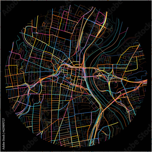 Colorful Map of Hartford, Connecticut with all major and minor roads.