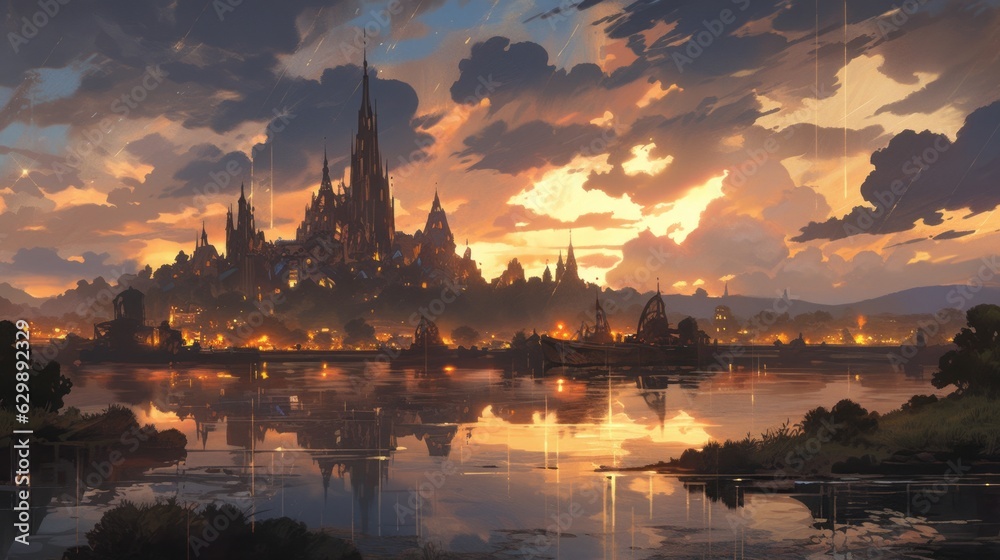 Naklejka premium 城のある風景,Generative AI AI画像