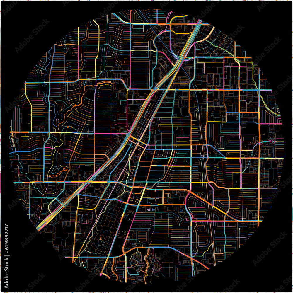 Colorful Map of Richardson, Texas with all major and minor roads. Stock