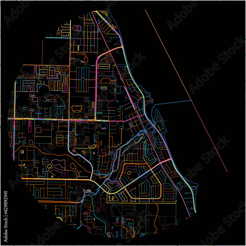 Colorful Map of PalmBay, Florida with all major and minor roads.