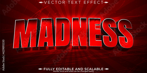 Madness horror text effect, editable scary and red text style