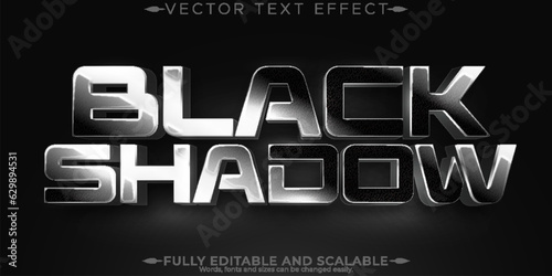Editable text effect black, 3d metallic and shadow font style