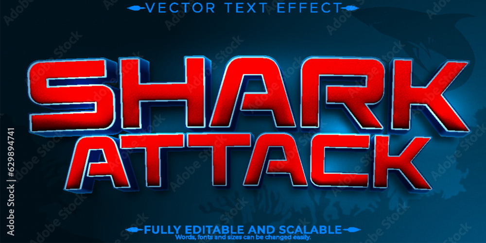 Shark jaws text effect, editable fishing and attack text style Stock