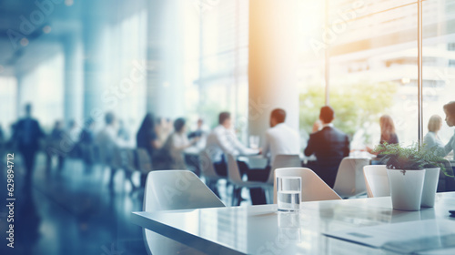 Business people meeting at table - blurred banner   background image.    Generative AI