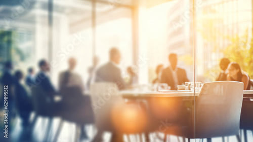 Business people meeting at table - blurred banner / background image.    Generative AI © Nico Vincentini