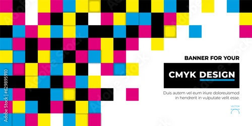 Abstract mosaic background from CMYK colors on white background