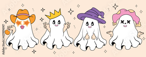 Cute ghost collection, cute halloween character vector