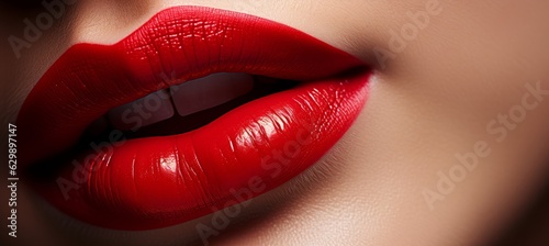 Sexy red lips. Generative AI technology.