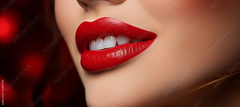Obraz premium Model Red lips. Generative AI technology.