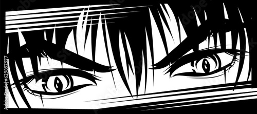 Furious look of a man in manga and anime style.