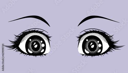 Surprised eyes anime girl. Vector illustration in manga style isolated on white background.