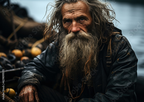 old bearded fisherman of the sea . generative ai