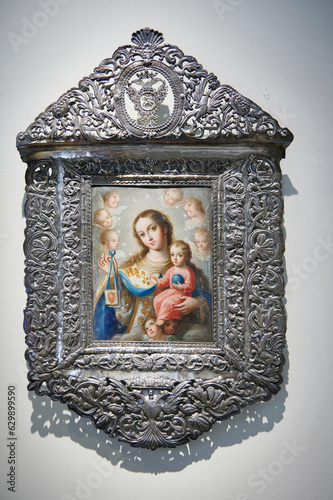 Virgin of Mercy, oil on copper with carved silver frame by José Páez photo