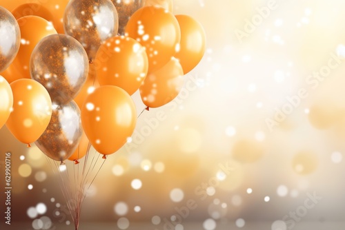 Gold and silver balloons on a yellow background. Generative AI