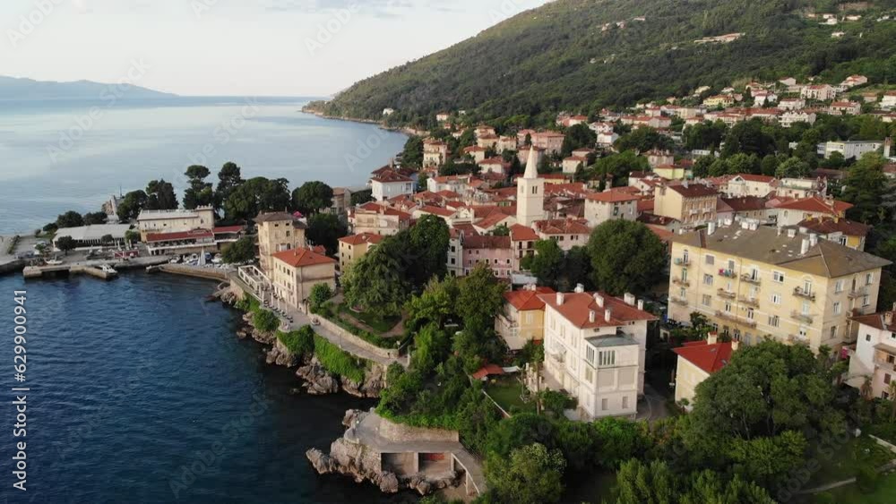 Lovran Seaside Beautiful Sunny Summer Mornig Aerial Shot Lovran Seaside Beautiful Sunny Summer Mornig Aerial Shot
