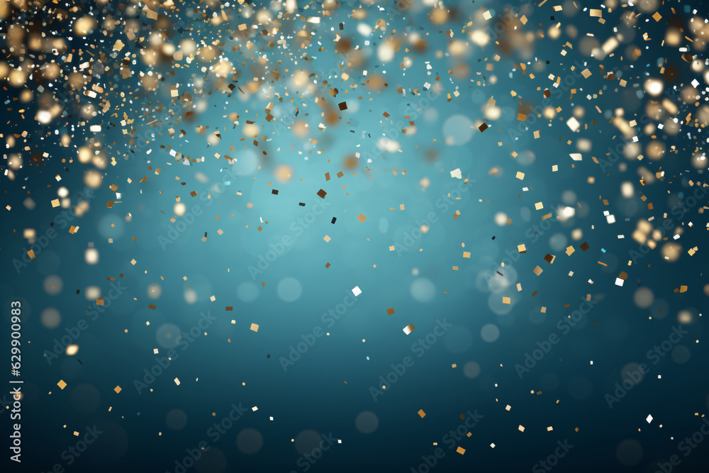 ภาพประกอบสต็อก Blue gradient background with gold confetti falling from ...