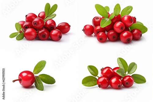 lingonberry set isolated on white background.