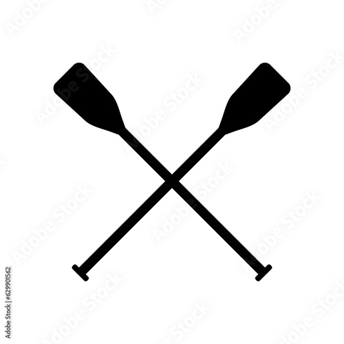Two black silhouette of crossed oars. Rowing oars. Water sport. Icon of boat oars,