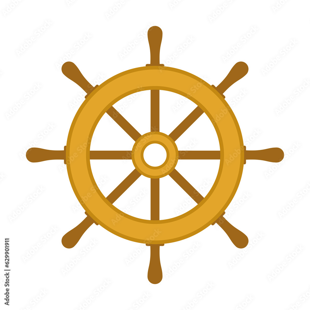 Ship steering wheel icon on a white background.
