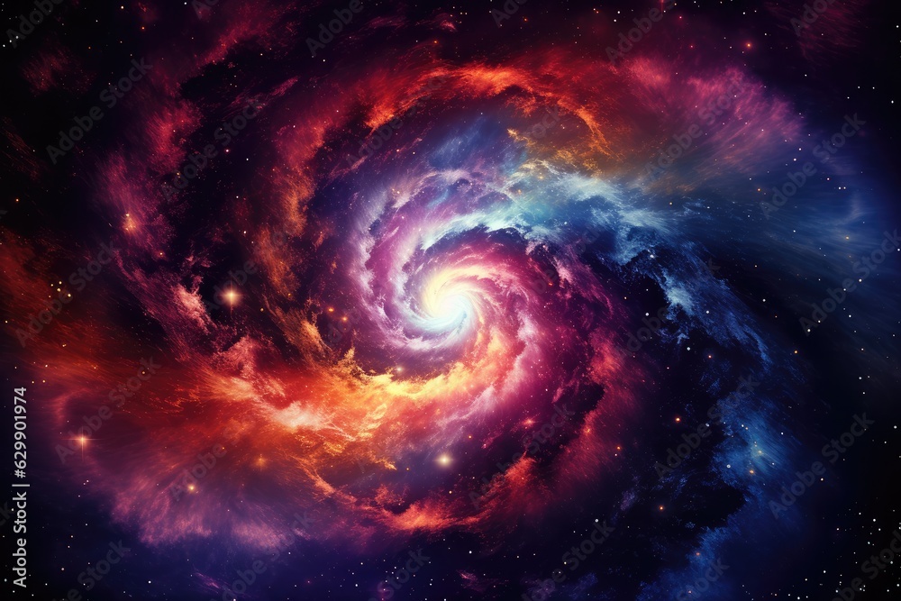Magic and colorful spiral with galaxy on it, space and universe wallpaper. Generative Ai. Magic and colorful spiral with galaxy on it, space and universe wallpaper. Generative Ai.