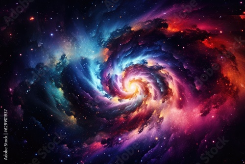 Magic and colorful spiral with galaxy on it, space and universe wallpaper. Generative Ai.