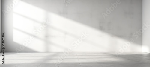 White concrete wall interior background. Shiny window light and shadow. Generative AI technology.