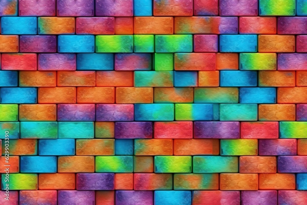 Seamless pattern of many multi-colored bricks. Ai generative.
