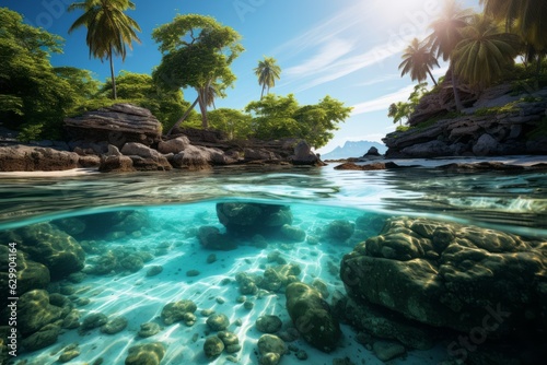 Secluded Island Paradise with Turquoise Waters, Generative AI