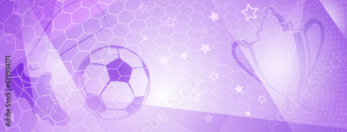 Abstract soccer background with big football ball and other sport symbols in purple colors
