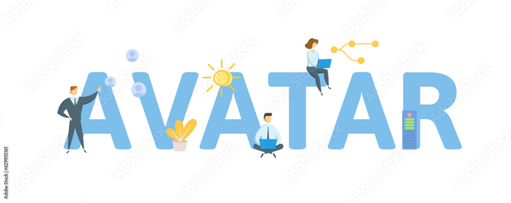 Avatar. Concept with keyword, people and icons. Flat vector illustration. Isolated on white.